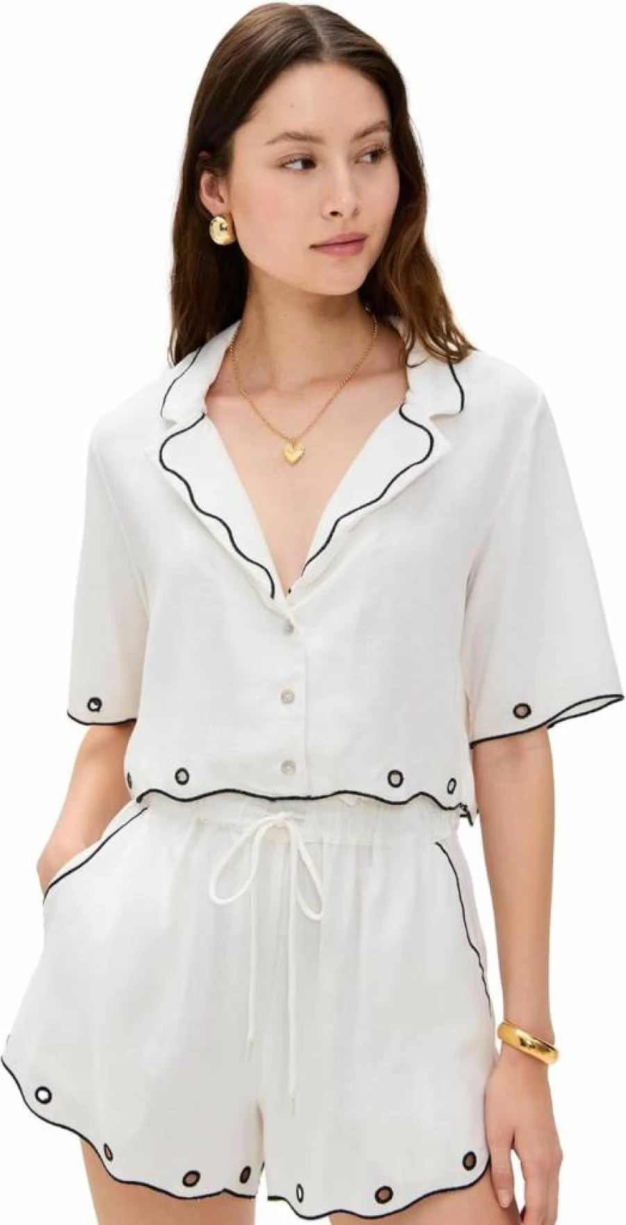 Dress To Women's Embroidered Scallop Crop Top Blouse Boho Chic Shirt