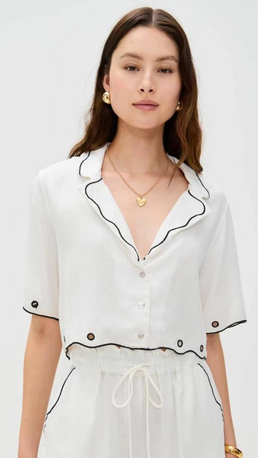 Dress To Women's Embroidered Scallop Crop Top Blouse Boho Chic Shirt