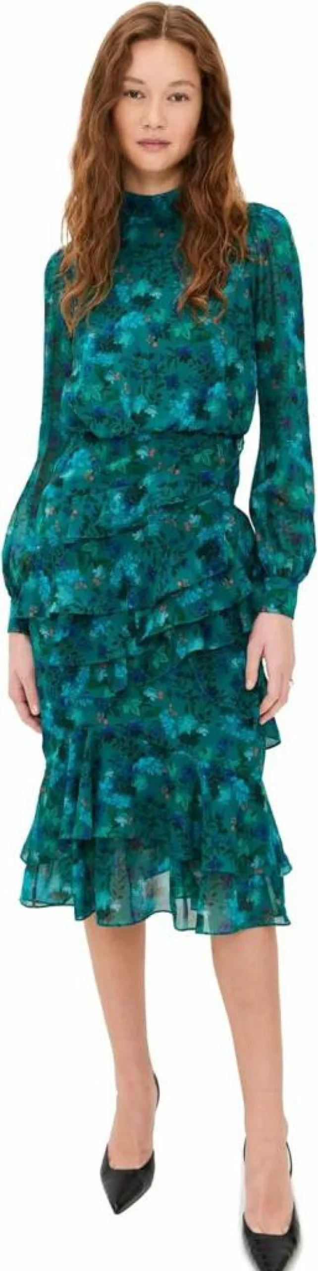 SALONI Women's Isa Ruffle Dress - Elegant Floral Print Summer Dress with Ruffled Hem