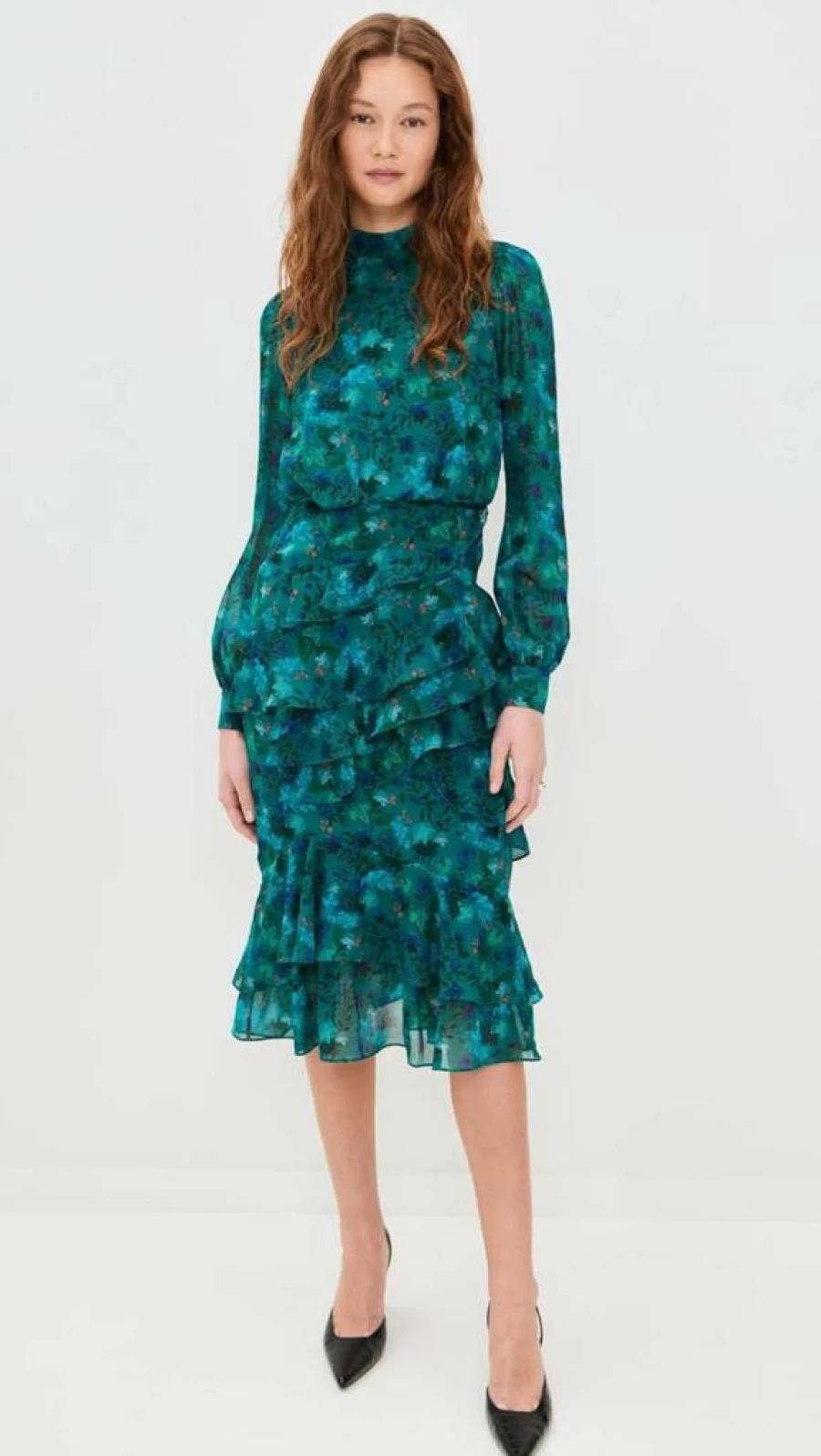SALONI Women's Isa Ruffle Dress - Elegant Floral Print Summer Dress with Ruffled Hem