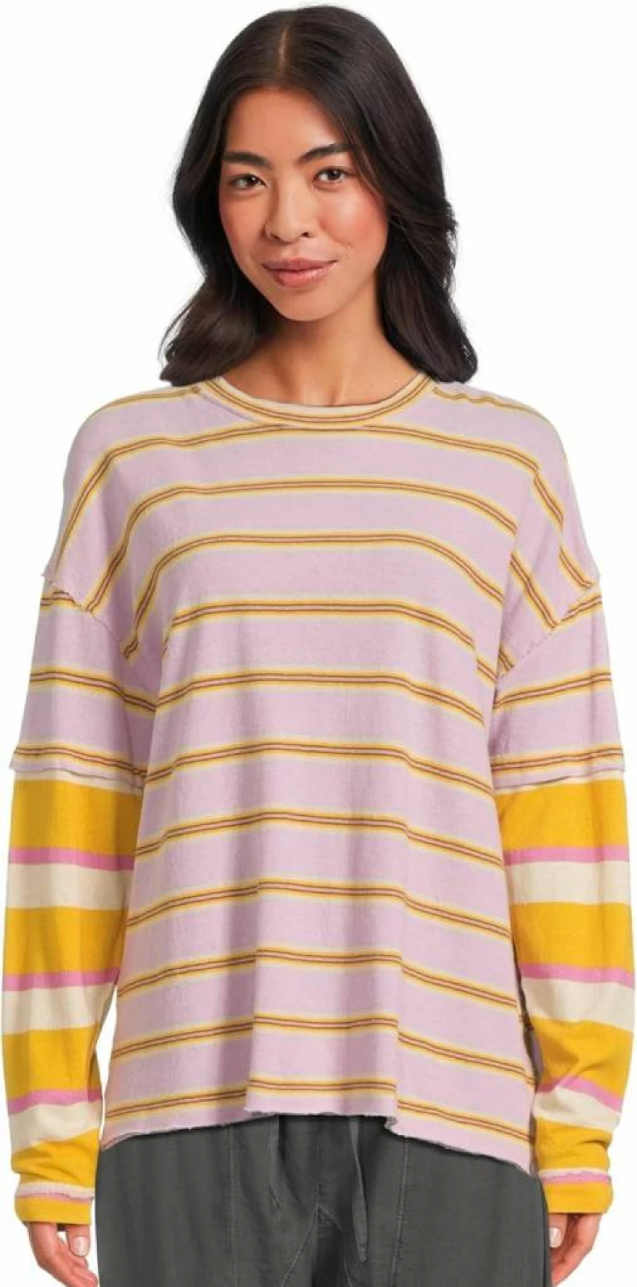 Free People Women's Nina Stripe Long Sleeve Top - Boho Chic Striped Blouse for Women
