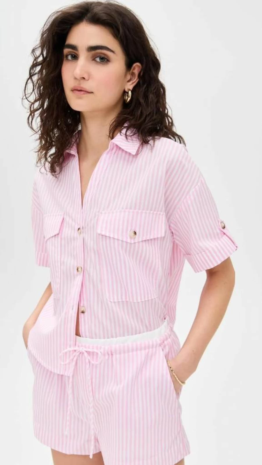 BLANKNYC Women's Anchor Print Button-Down Shirt Casual Long Sleeve Tops