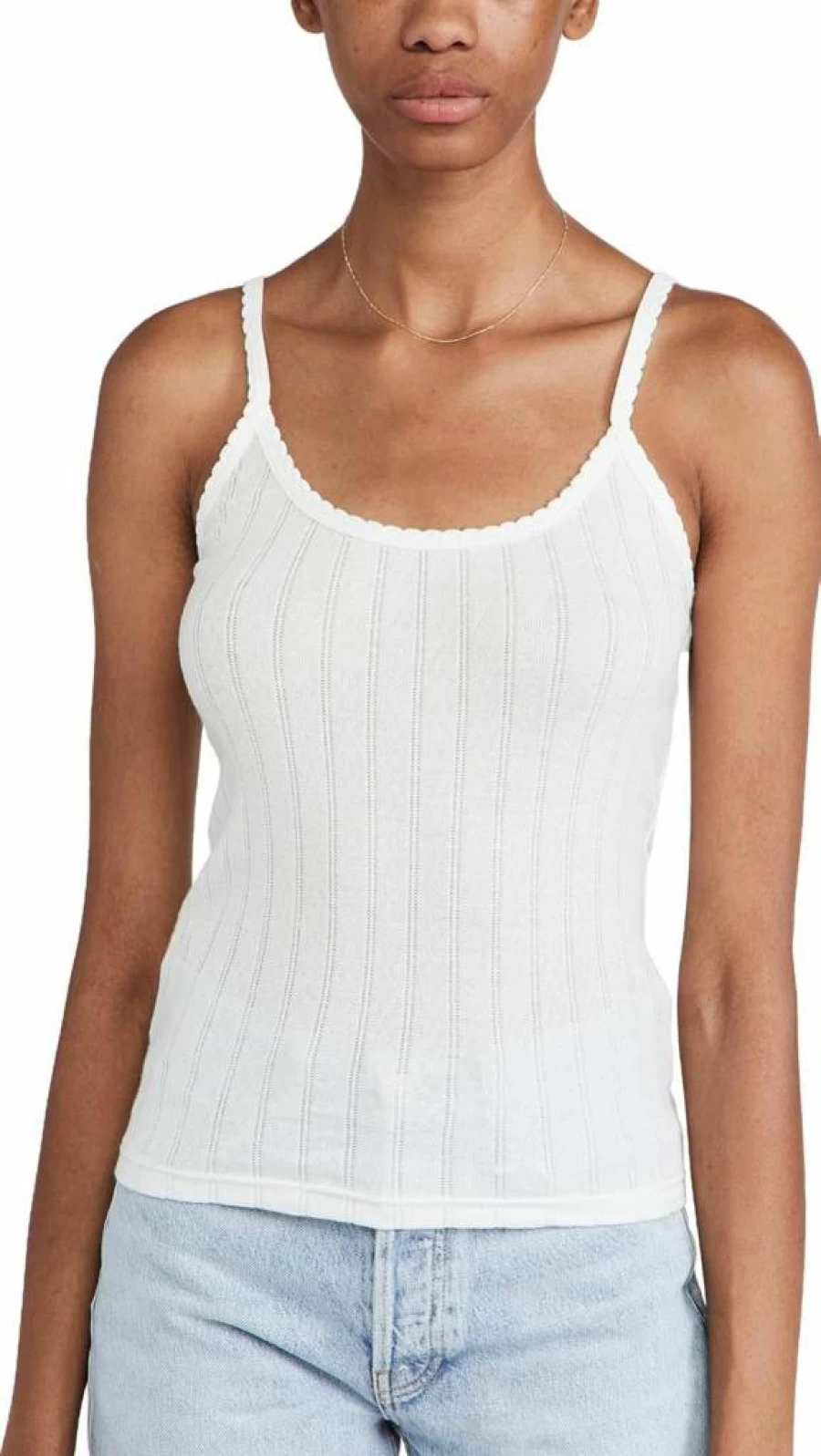 Leset Women's Pointelle Knit Tank Top - Classic Feminine Lace Trim Casual Summer Top
