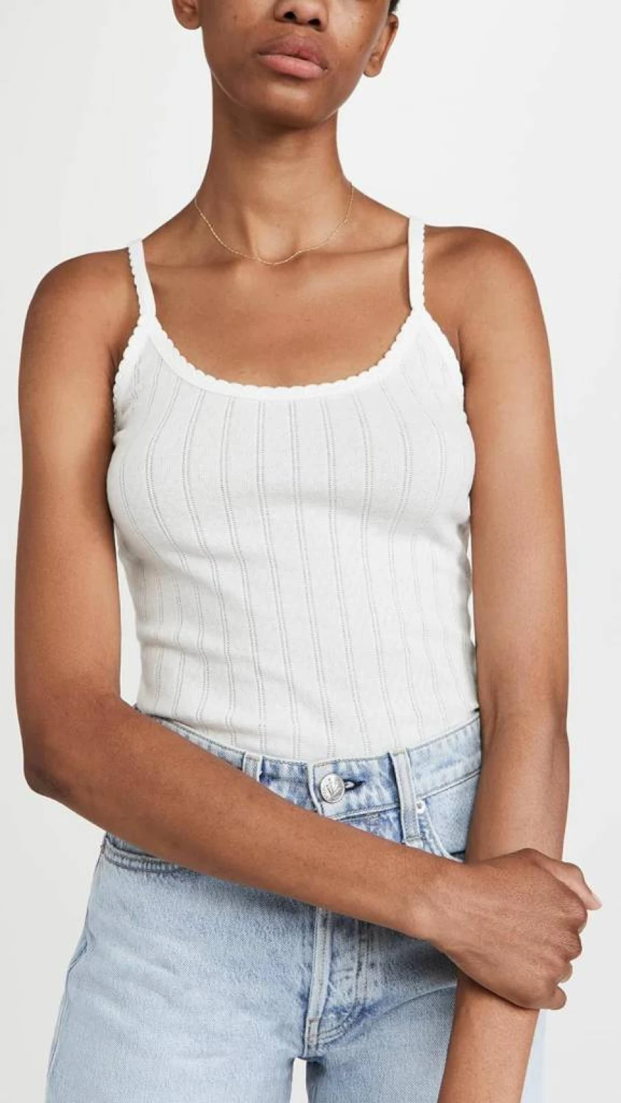 Leset Women's Pointelle Knit Tank Top - Classic Feminine Lace Trim Casual Summer Top