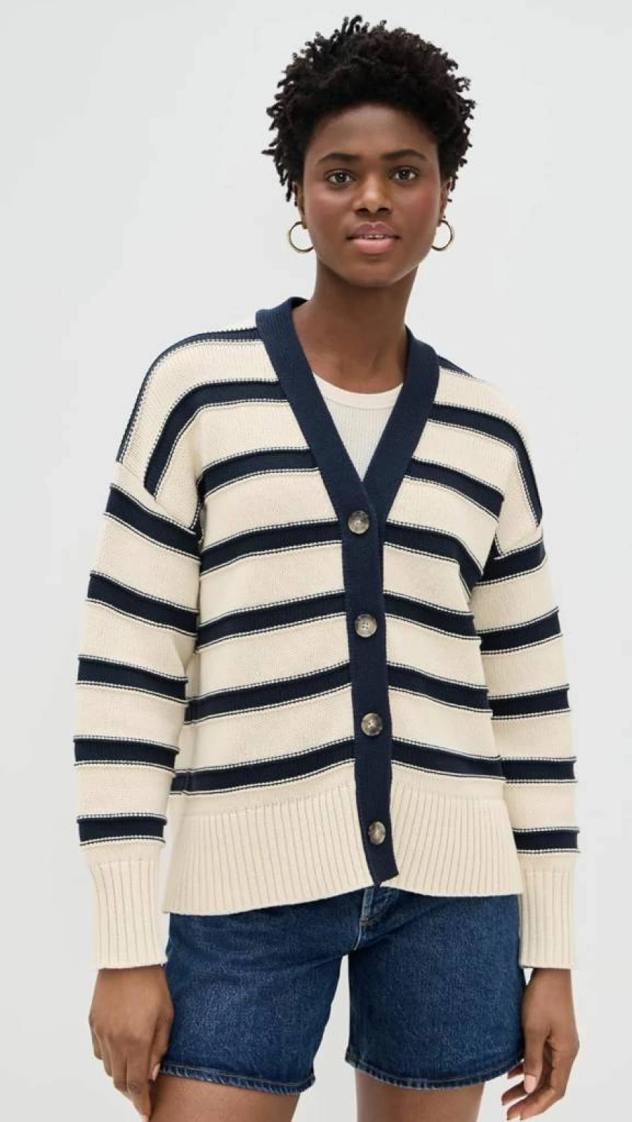Madewell Women's Striped Oversized Cardigan - Soft Cotton Long Open Front Sweater