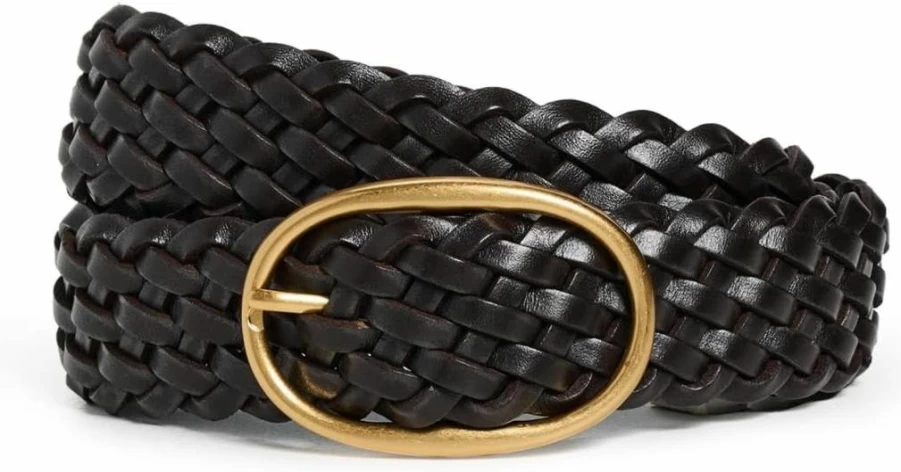 Madewell Women's Leather Oval Buckle Belt - Stylish Woven Design for Everyday Wear