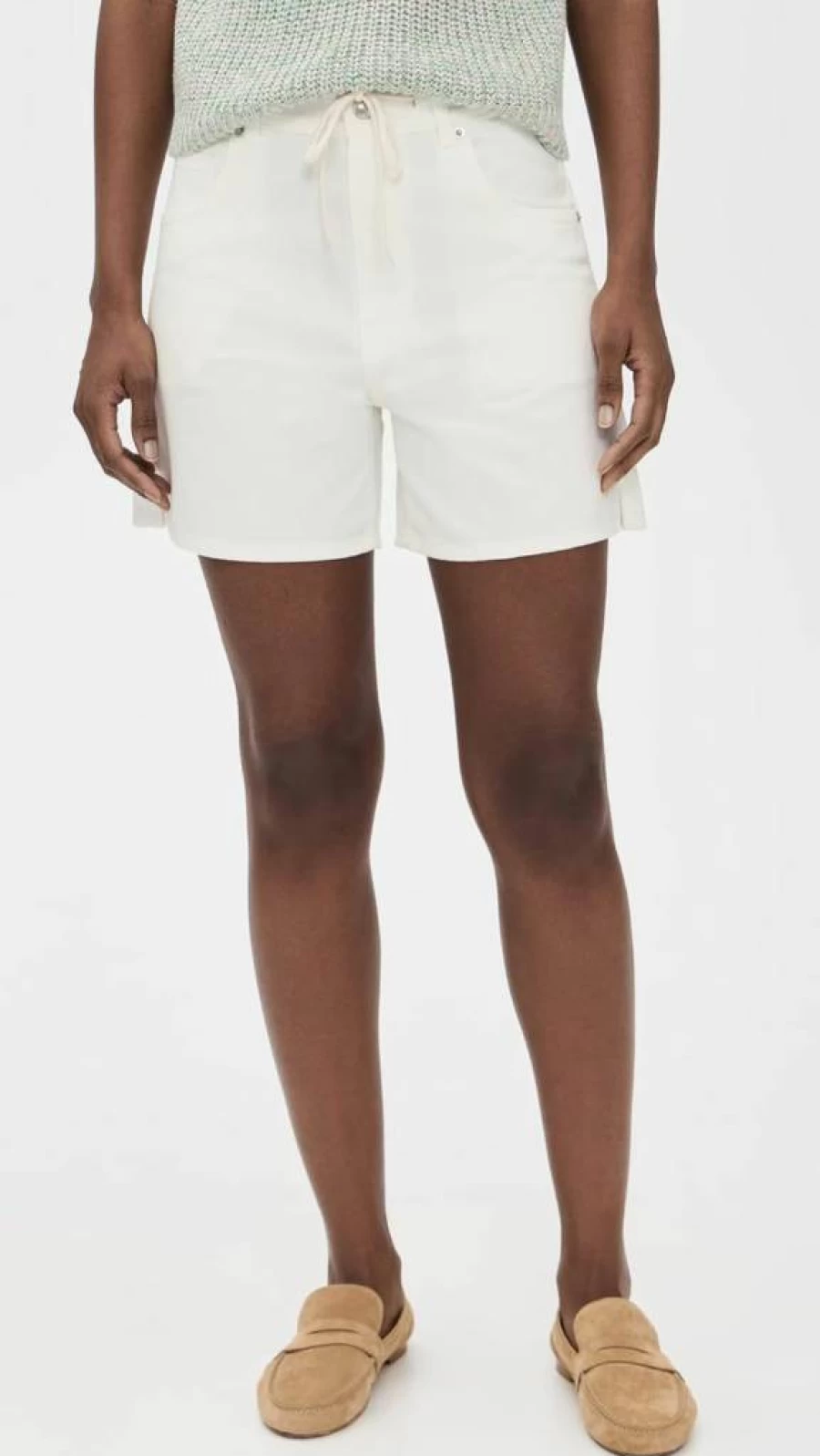 Madewell Women's High-Rise Drawstring Denim Shorts in Tile White - Comfortable Summer Jean Shorts