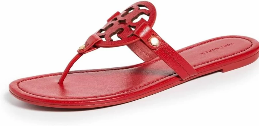 Tory Burch Women's Miller Leather Slide Sandals | Comfortable Flat Flip Flops | Casual Summer Footwear