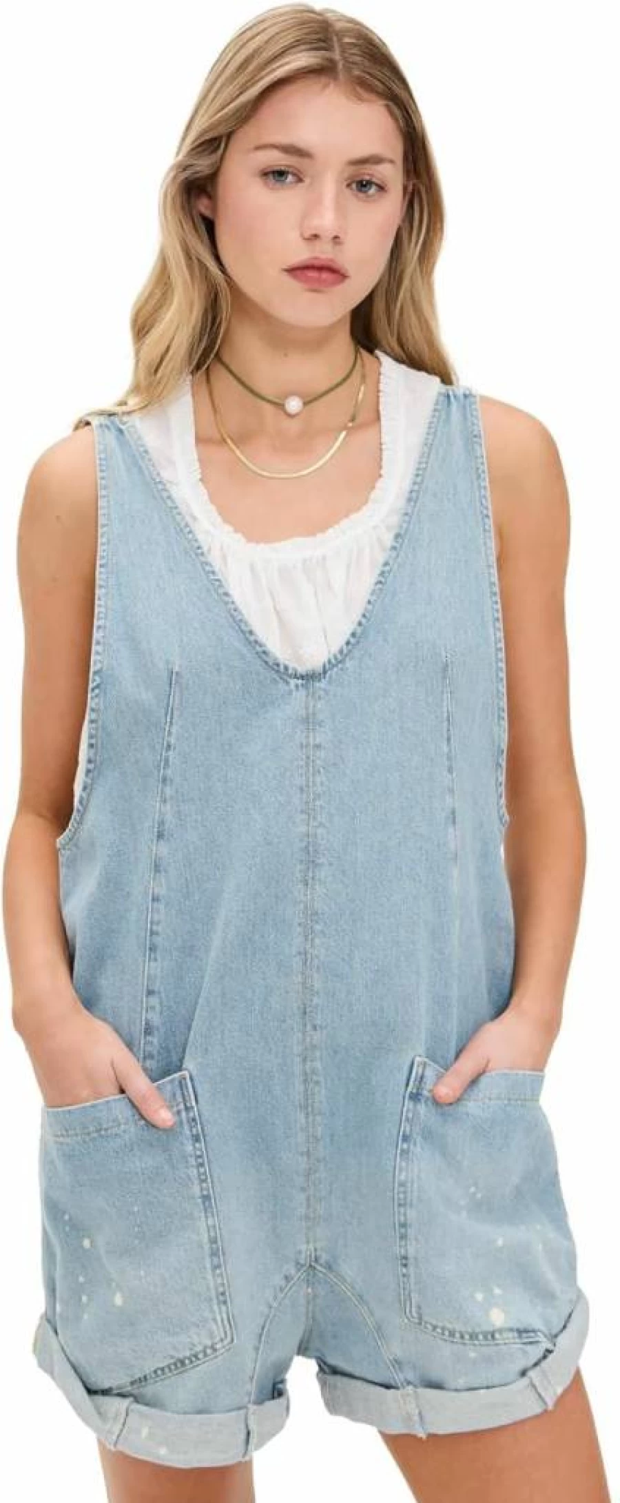 Free Women's High Roller Denim Shortalls by Free People - Stylish Casual Jumpsuit Romper