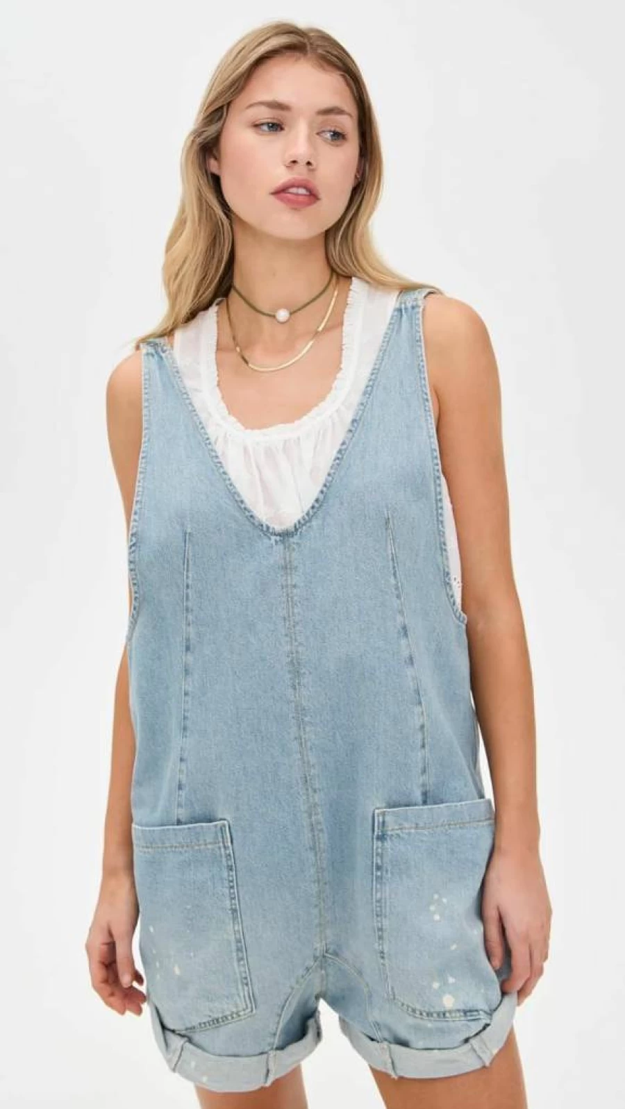 Free Women's High Roller Denim Shortalls by Free People - Stylish Casual Jumpsuit Romper