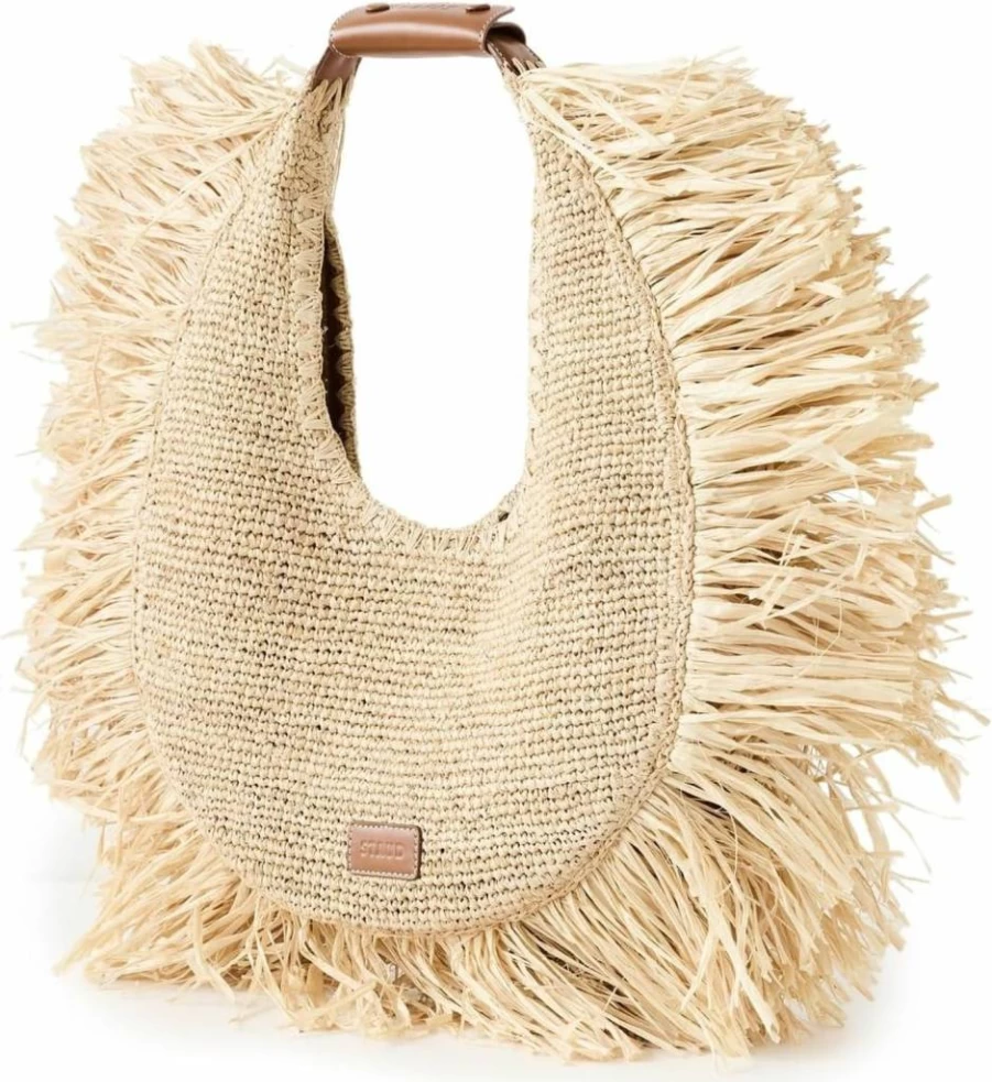 STAUD Raffia Moon Tote Bag for Women - Large Woven Straw Handbag