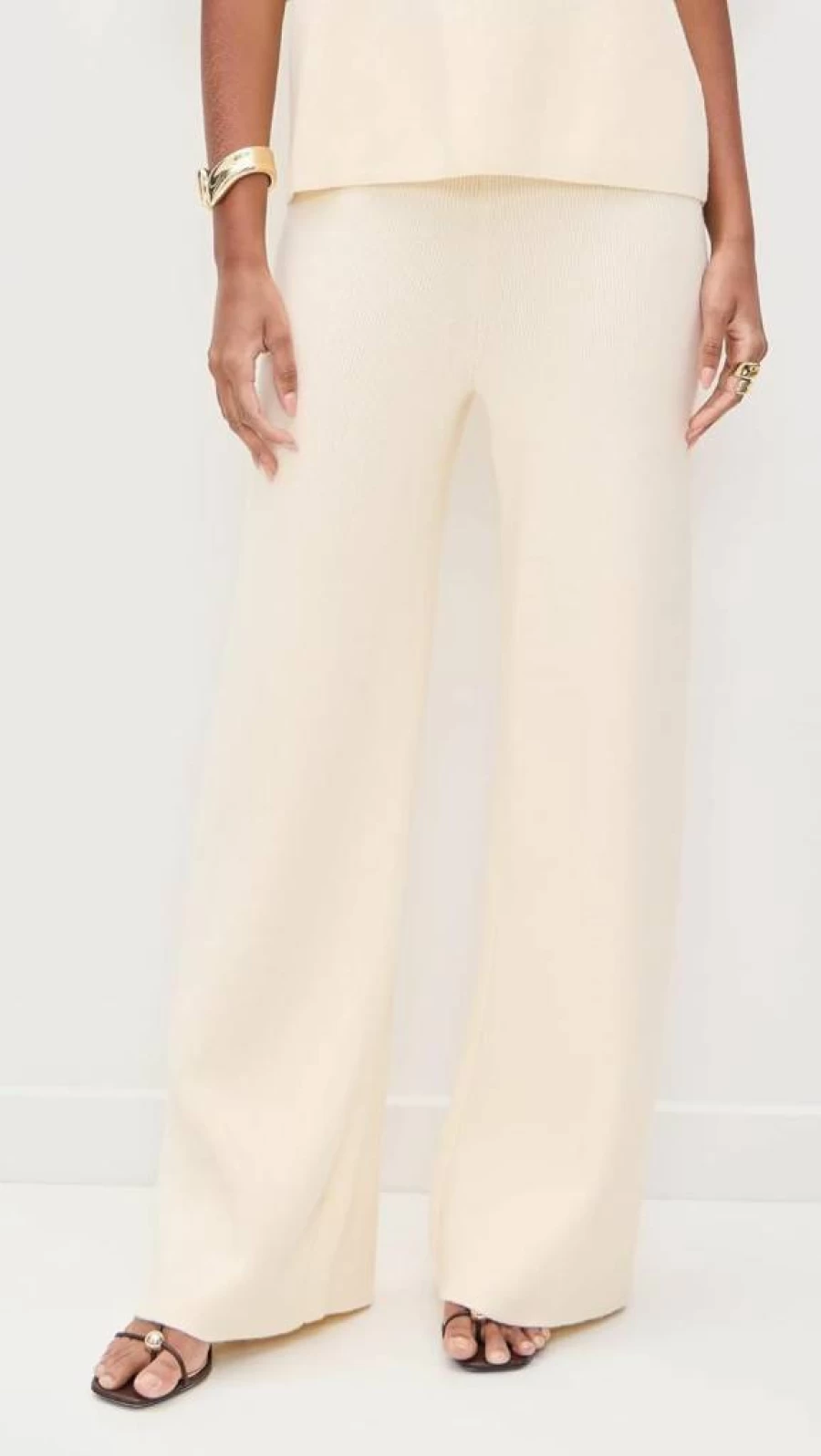 English Factory Women's High-Waisted Comfort Knit Pants - Soft Stretch Casual Trousers for Everyday Wear