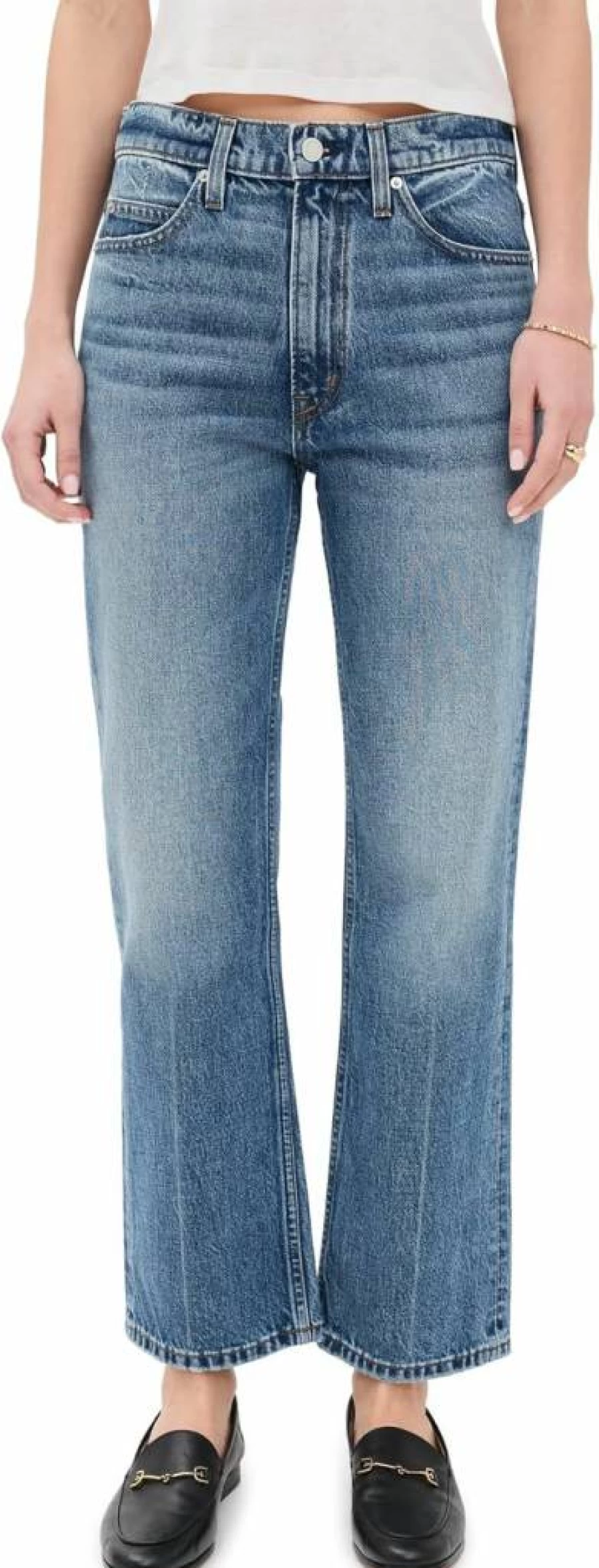 Apiece Apart Women's Rene High-Rise Kick Flare Jeans - Vintage Blue Denim Stretch Fit