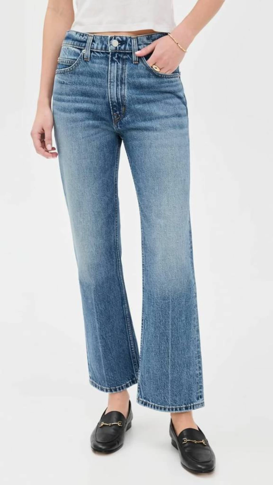 Apiece Apart Women's Rene High-Rise Kick Flare Jeans - Vintage Blue Denim Stretch Fit