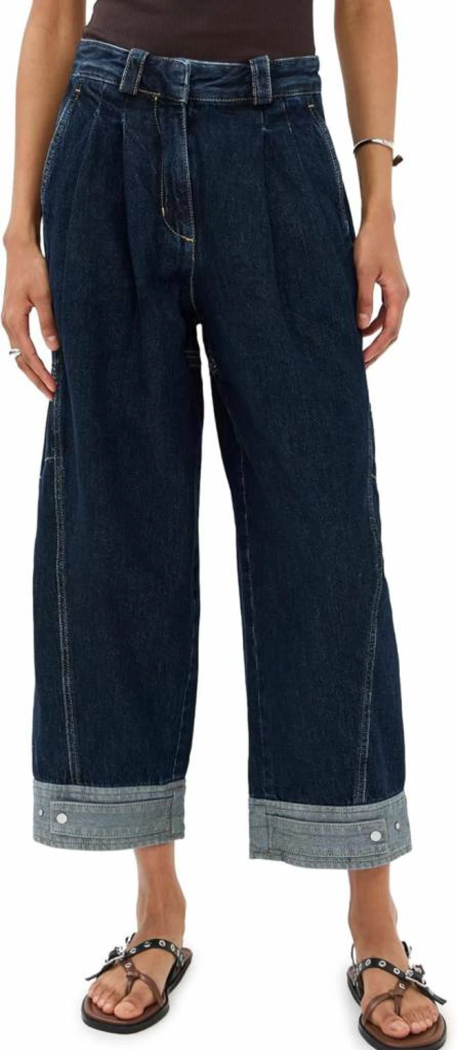 3.1 Phillip Lim Women's Cropped Wide Leg Pants - High Waist Curved Hem Trousers for Women