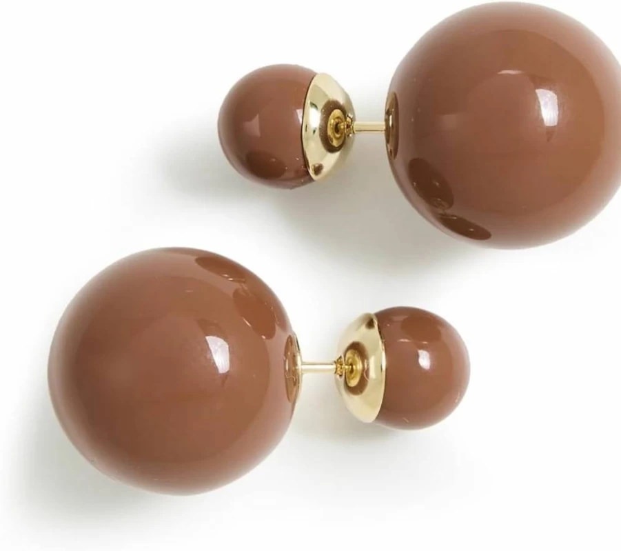SHASHI Rose Pearl Double Ball Drop Earrings for Women - Elegant Rose Gold Dangle Earrings