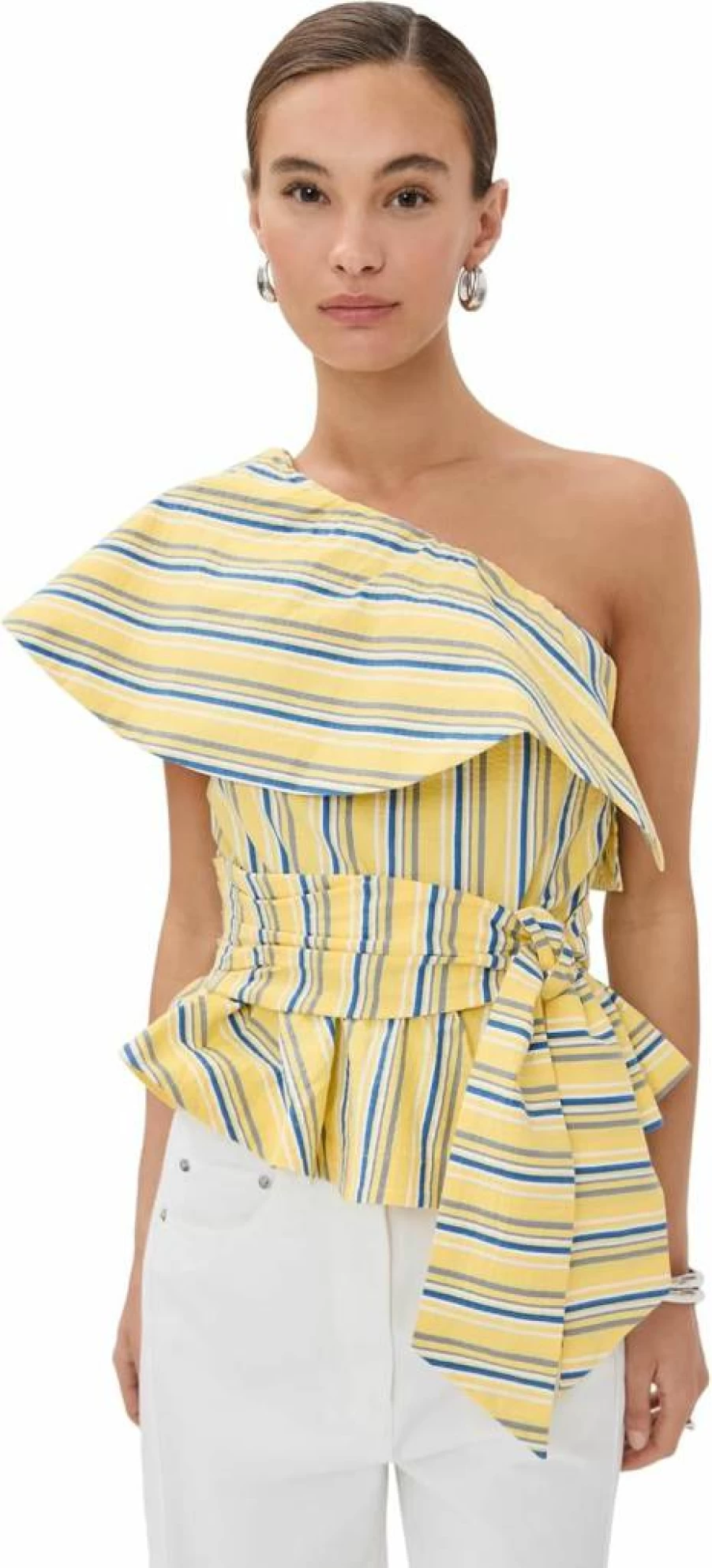Stella Jean Women's Striped One Shoulder Top - Trendy Off-Shoulder Blouse for Fashionable Outfits