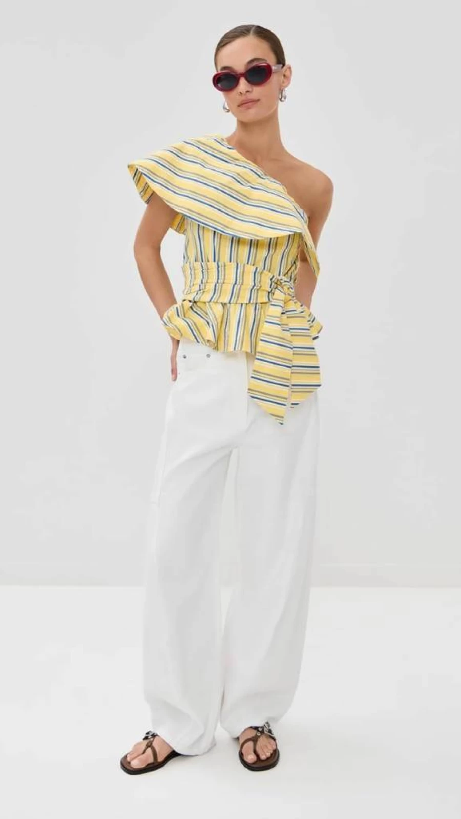 Stella Jean Women's Striped One Shoulder Top - Trendy Off-Shoulder Blouse for Fashionable Outfits