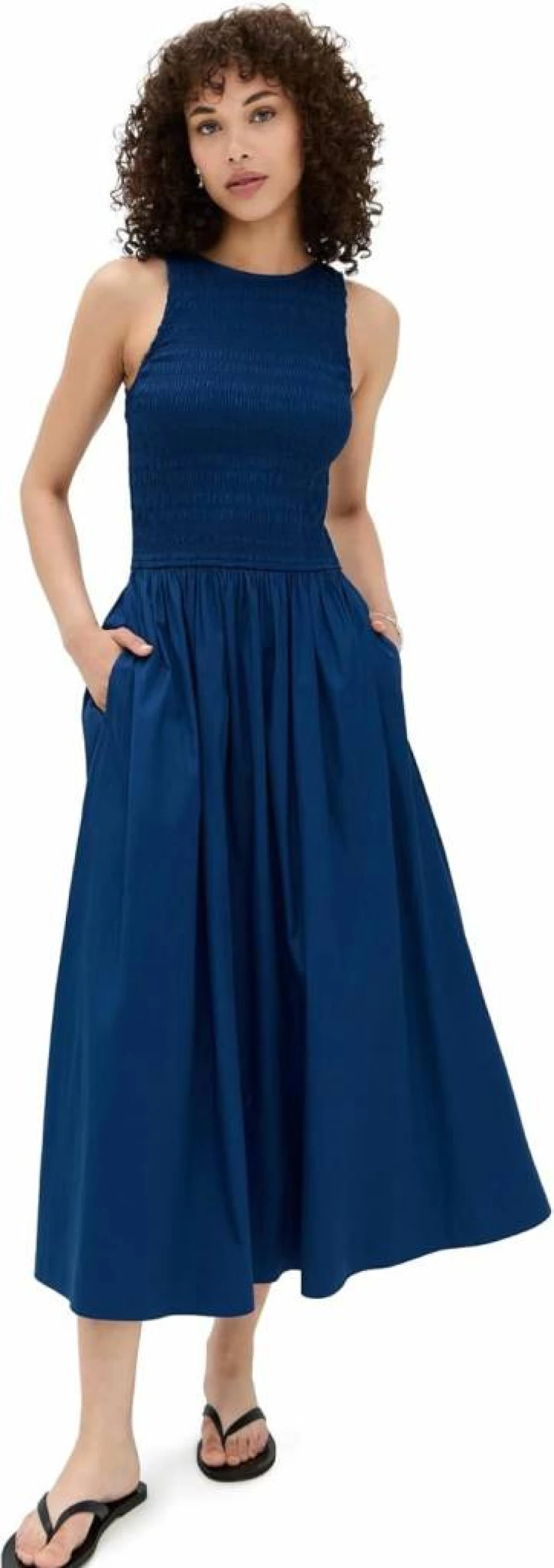 Madewell Women's Sicily Dress - Flowy Summer Midi Dress with V-Neck and Short Sleeves