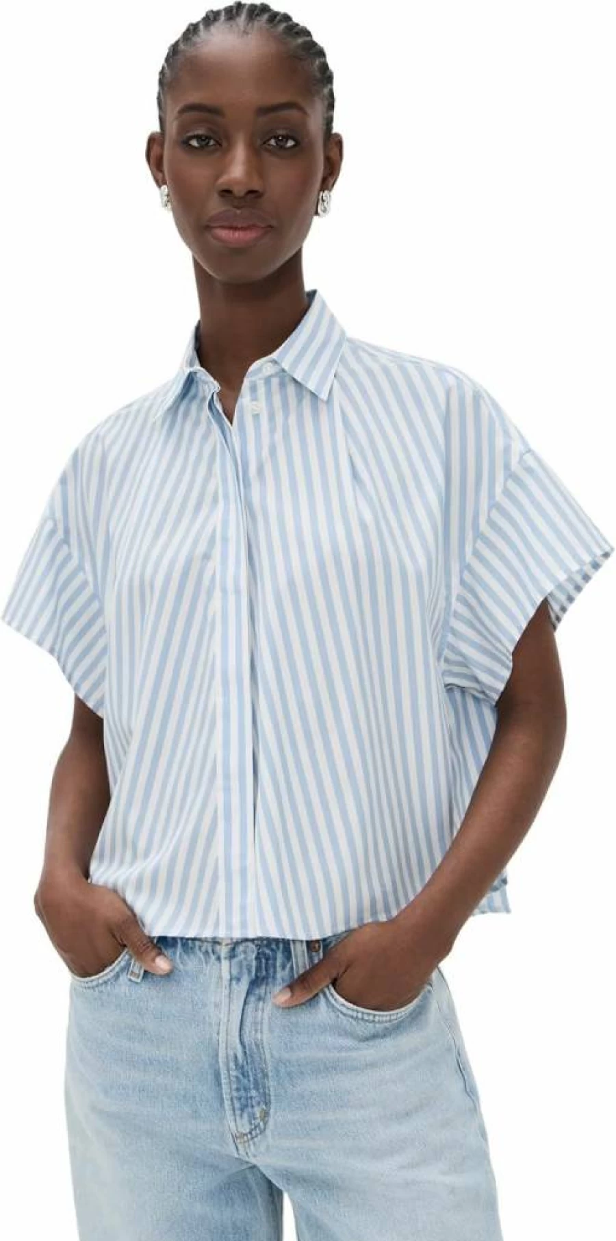 Rag & Bone Women's Martha Striped Short Sleeve Poplin Shirt - Classic Casual Top