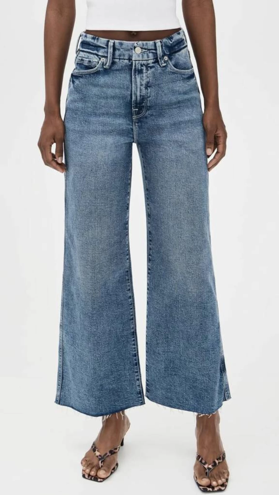 Good American Women's Good Skate Wide Leg Cropped Jeans - High Waist Distressed Denim