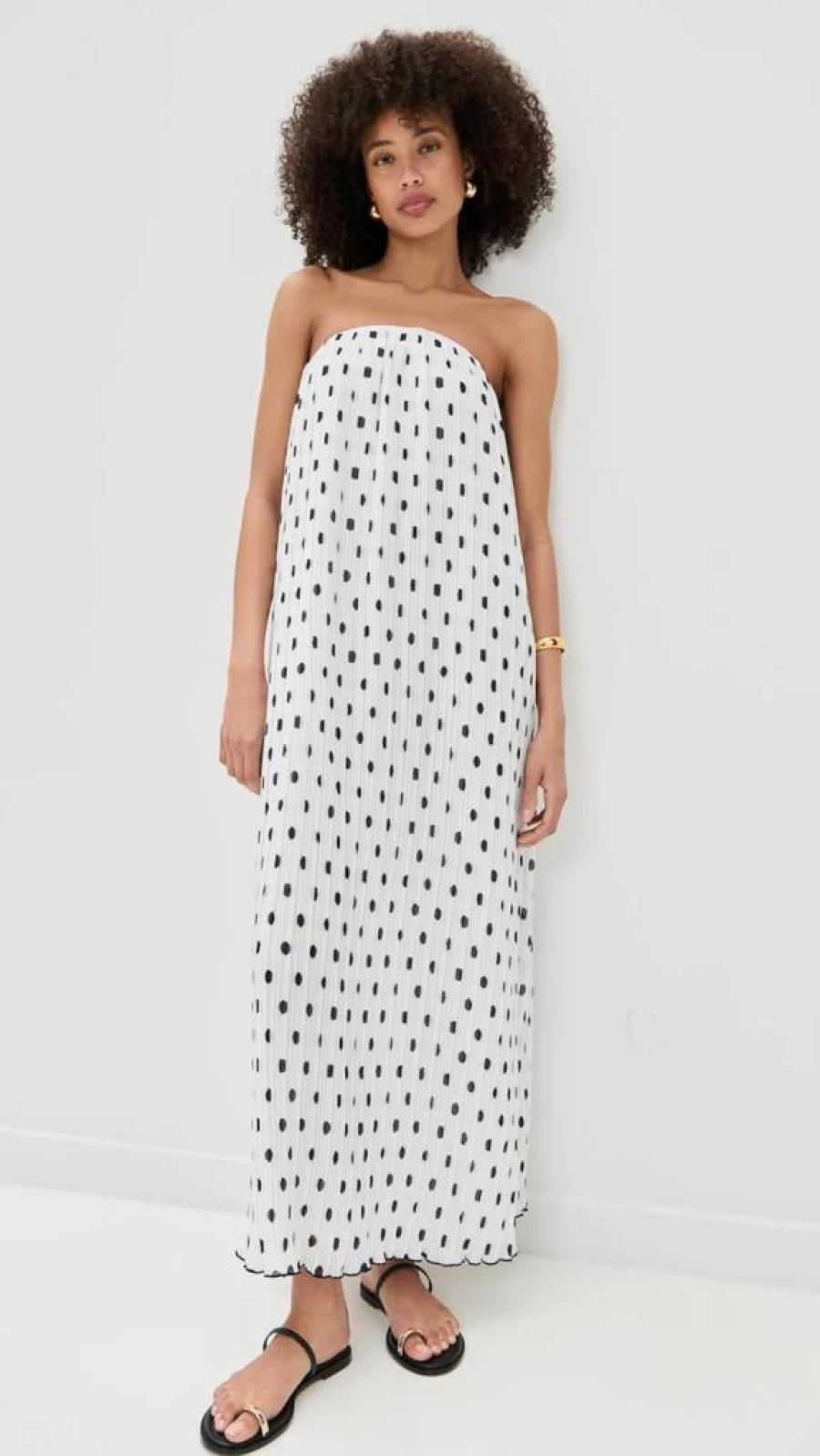 Endless Rose Women's Polka Dot Strapless Pleated Maxi Dress - Floral Print Summer Beach Gown