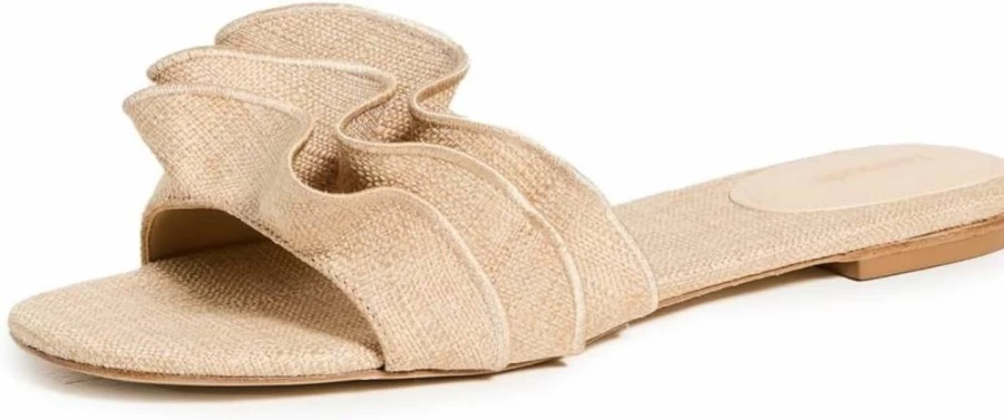 Larroude Women's Ivy Ruffle Sandals – Stylish Summer Slide Sandals with Ruffled Detail