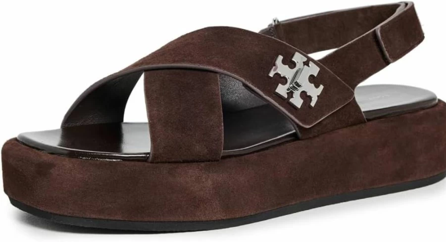 Tory Burch Women's T-Lock Platform Sandals 40mm – Luxury Leather Slide Sandals with Gold Logo Medallion