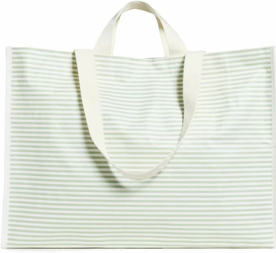 Sunnylife Women's Striped Sage Beach Tote Bag - Lightweight Waterproof Carryall for Pool, Travel & Shopping