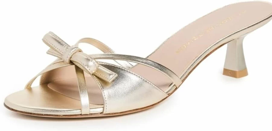 Stuart Weitzman Women's Felicity Bow Slide Sandals 50mm Heel Luxury Comfortable Loafers