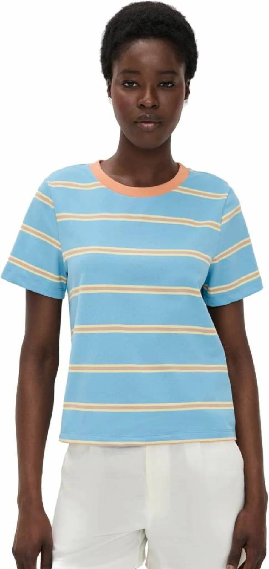 English Factory Women's Striped Jersey Knit Top - Comfortable Casual Crewneck Tee