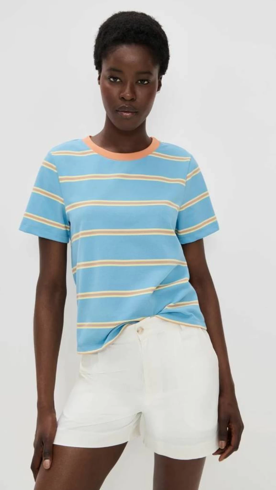 English Factory Women's Striped Jersey Knit Top - Comfortable Casual Crewneck Tee