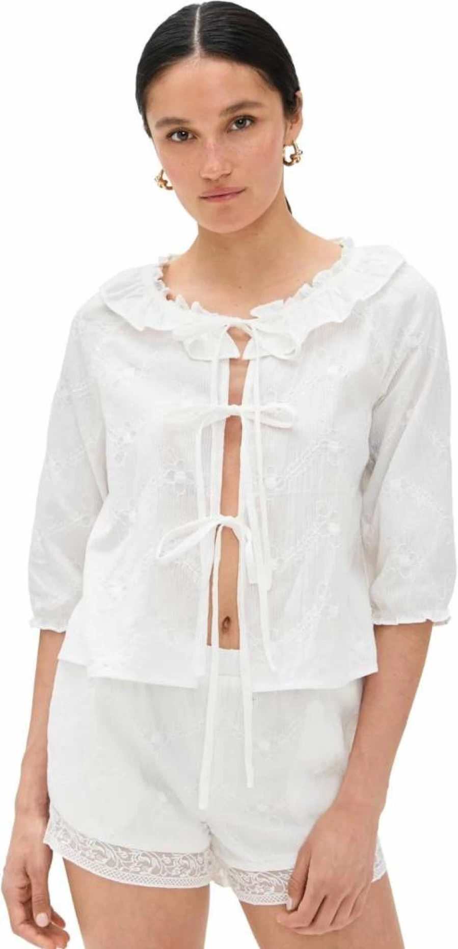 Bailey Rose Women's Embroidered Blouse - Floral Stitched Casual Tops for Women