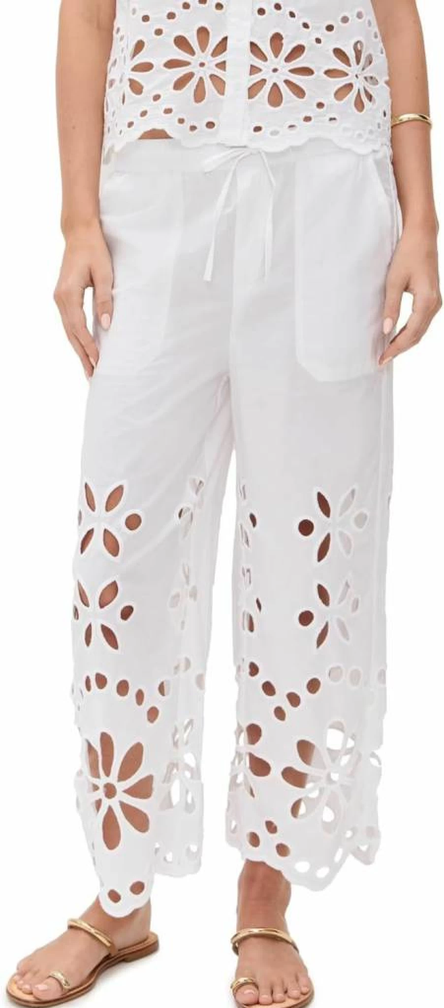 Splendid Women's Emma High-Rise Eyelet Detail Linen Blend Pants