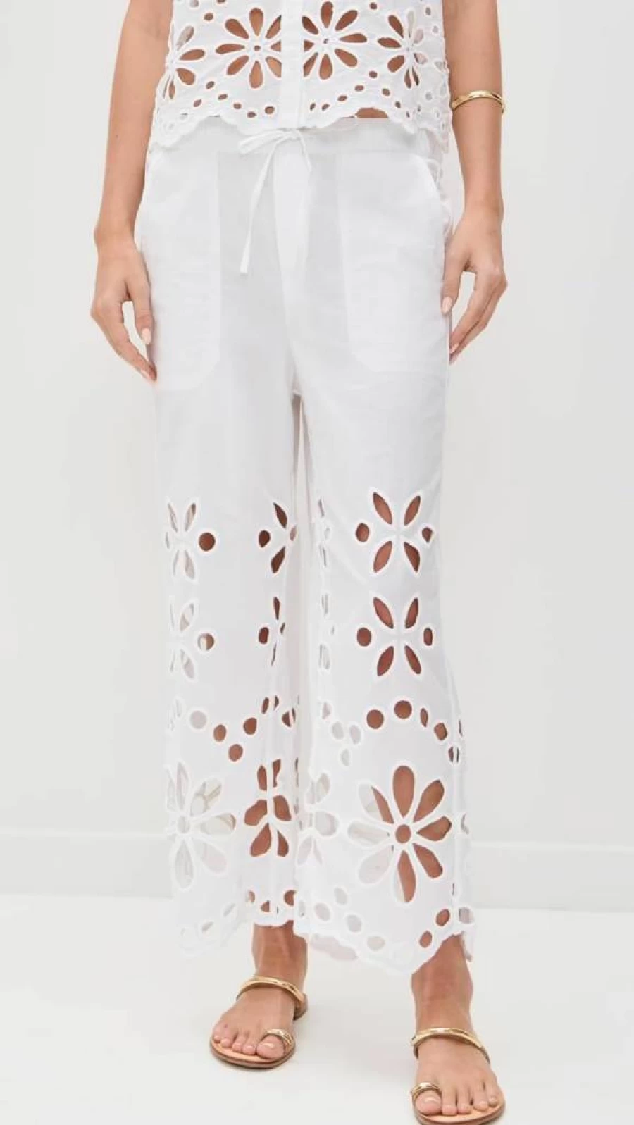 Splendid Women's Emma High-Rise Eyelet Detail Linen Blend Pants