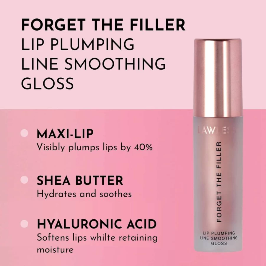 LAWLESS Rosy Outlook Lip Plumping Gloss - Hydrating, Volumizing Lip Gloss for Women, Pink Tint, 0.11 Fl Oz