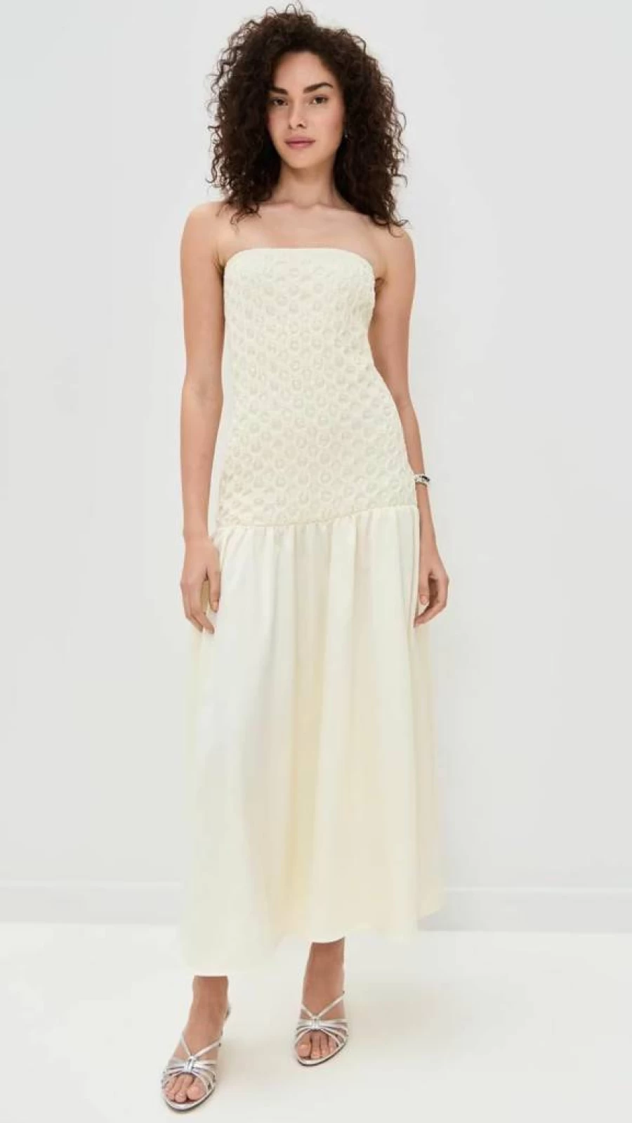 Arianne Elmy Women's Strapless Smocked Parlour Dress - Elegant Summer Midi Dress for Weddings & Special Occasions