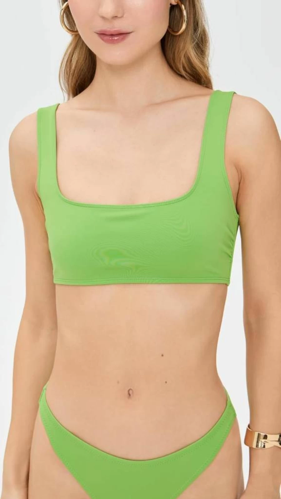 Good American Women's Square Neck Compression Swim Top - High Support Bathing Suit for Active Women