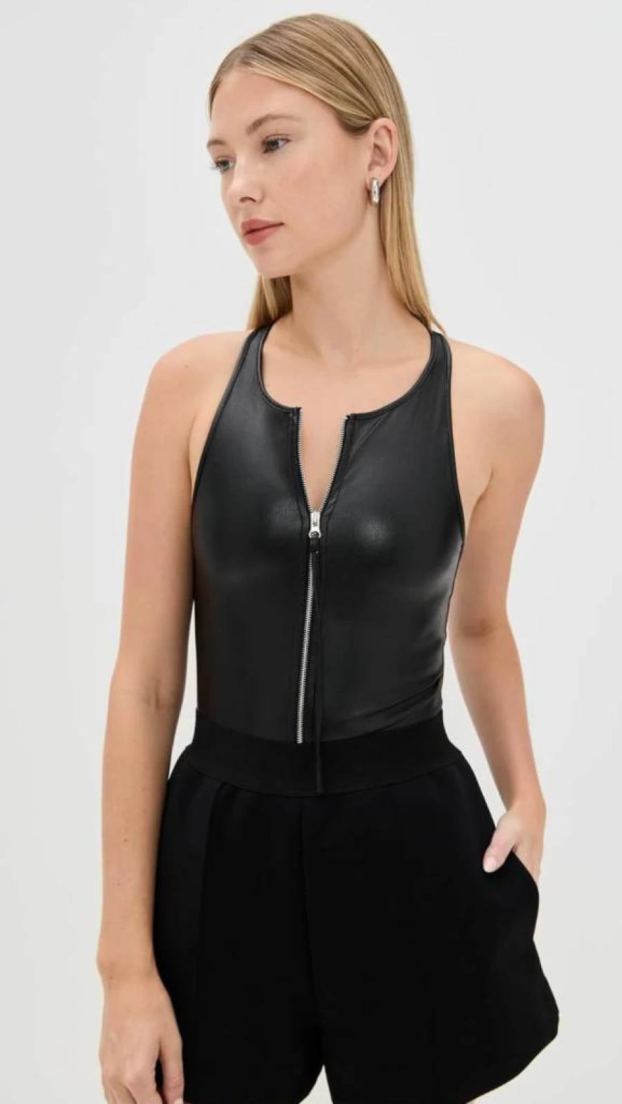Helmut Lang Women's Zip Front Racer Thong Bodysuit - Stylish One-Piece Jumpsuit for Fashion Trends