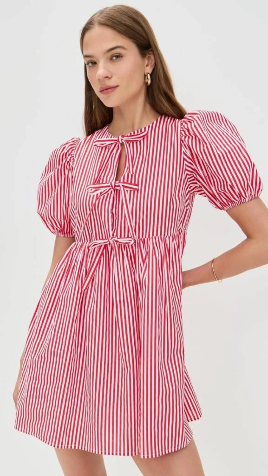 English Factory Women's Elegant Striped Sleeveless Bow-Tie Summer Dress