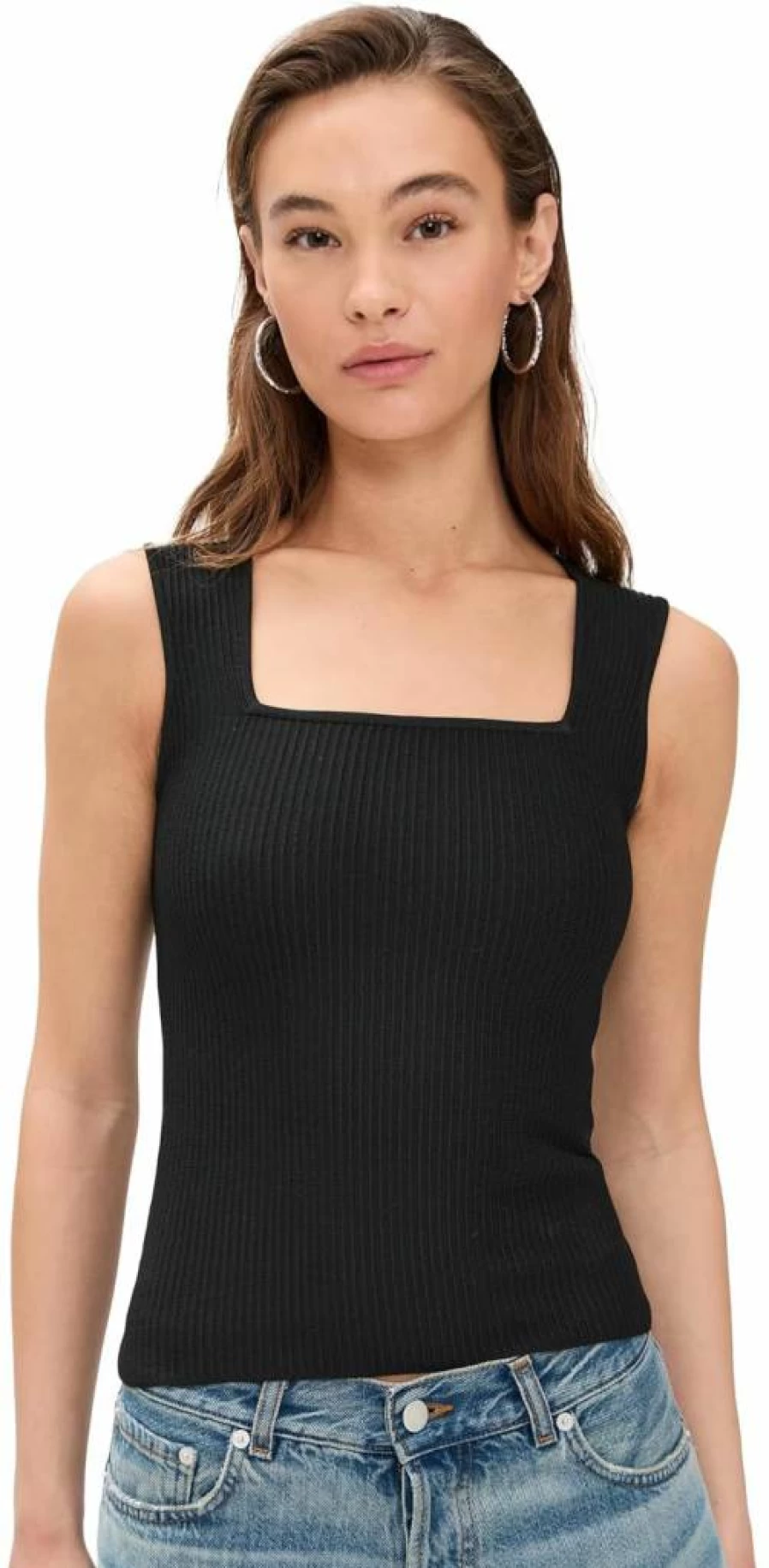DL1961 Women's Square Neck Cotton Blend T-Shirt | Casual Short Sleeve Top