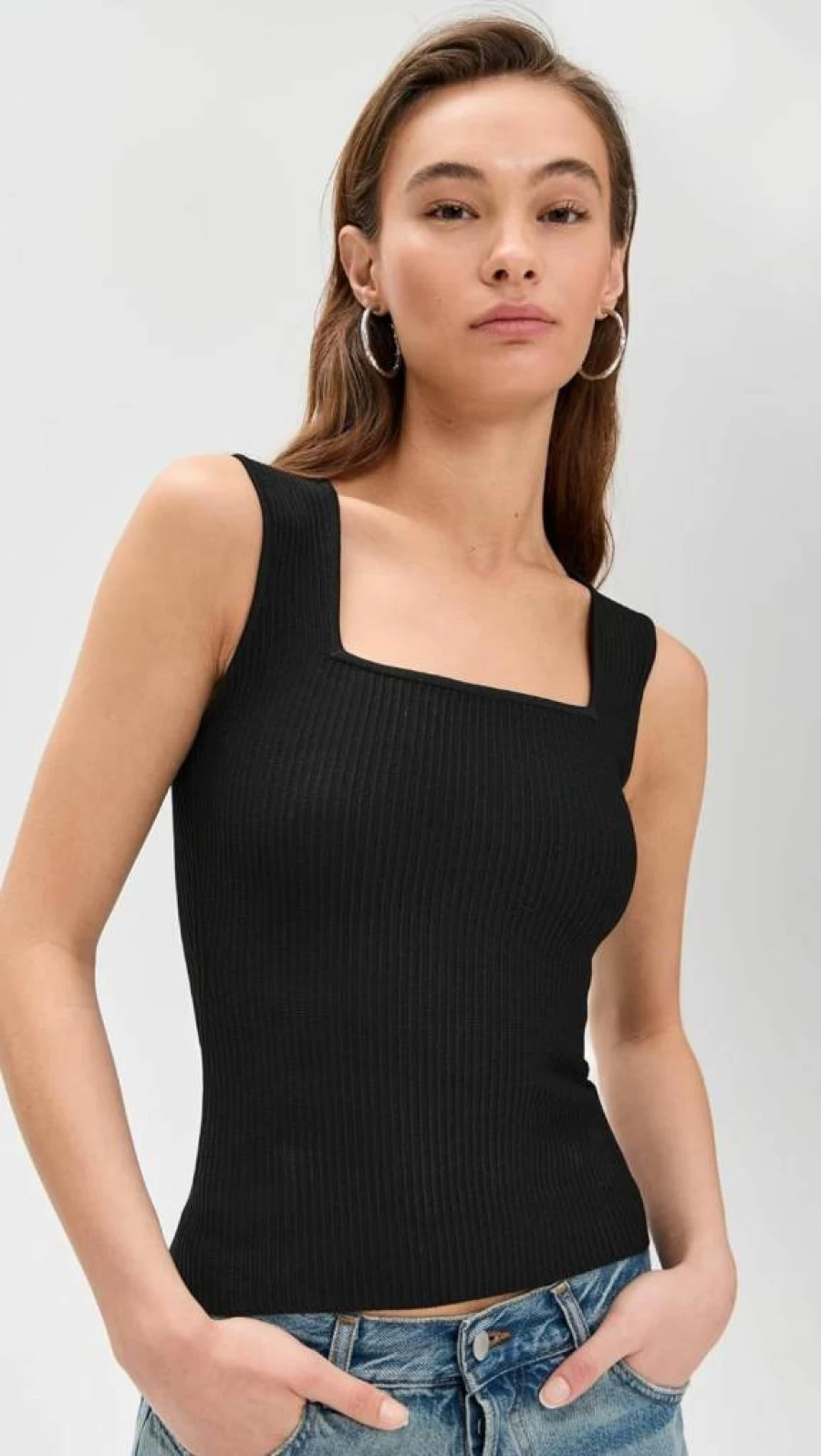 DL1961 Women's Square Neck Cotton Blend T-Shirt | Casual Short Sleeve Top