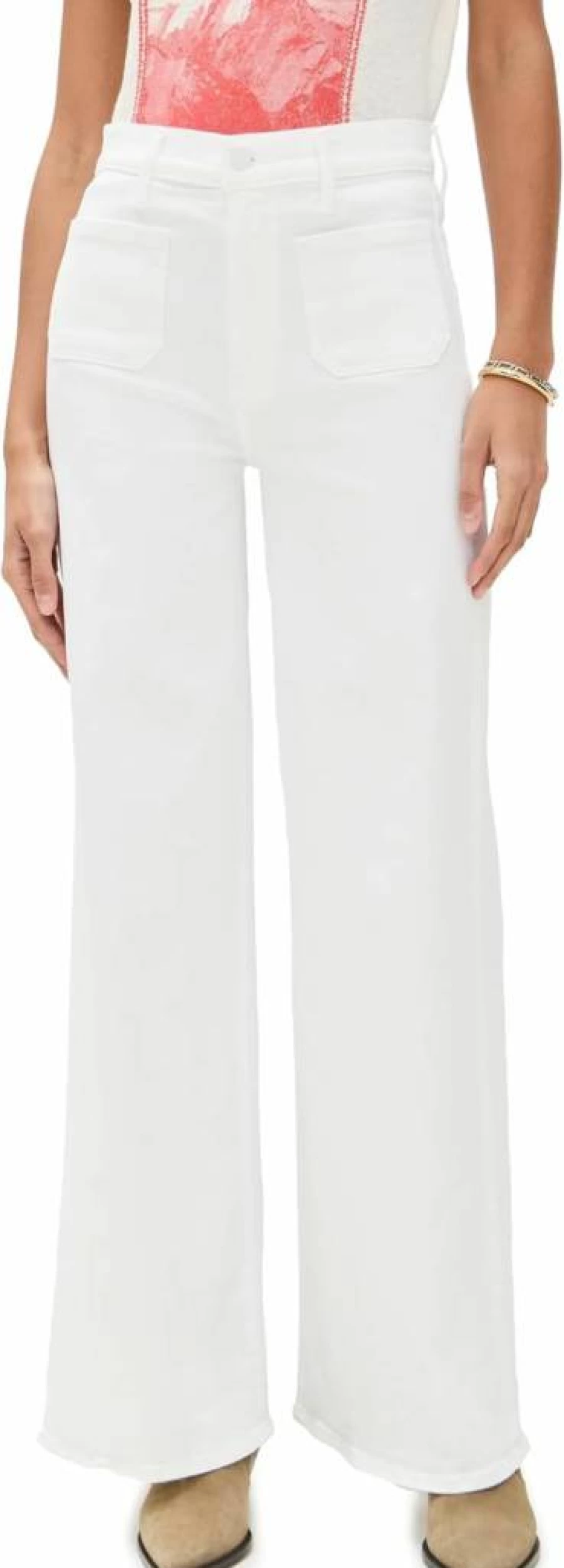 MOTHER Women's Distressed High-Rise Patch Pocket Sneaker Jeans