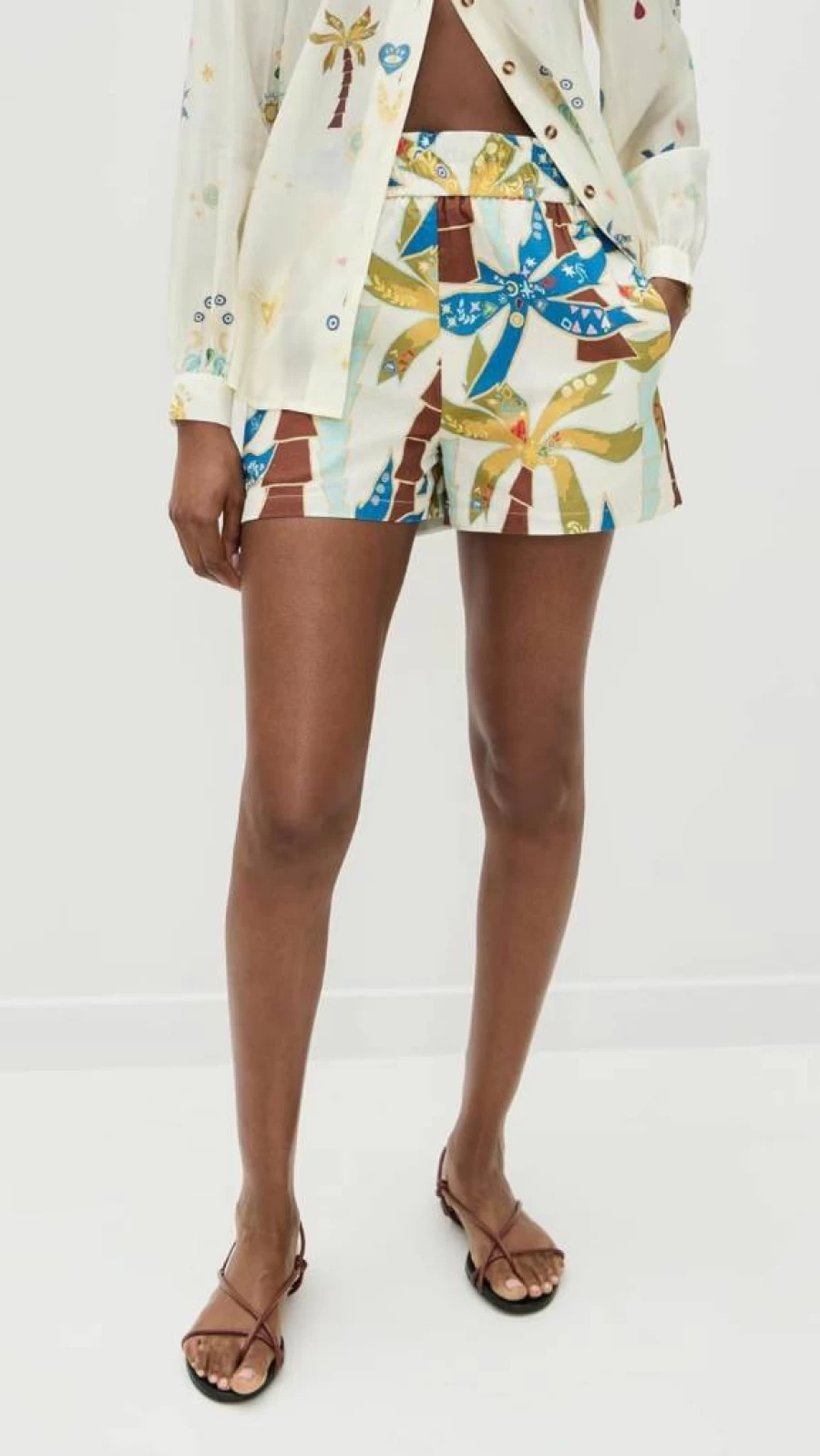 Never Fully Dressed Women's Elissa High-Waisted Palm Print Shorts - Summer Casual Stretch Denim Shorts