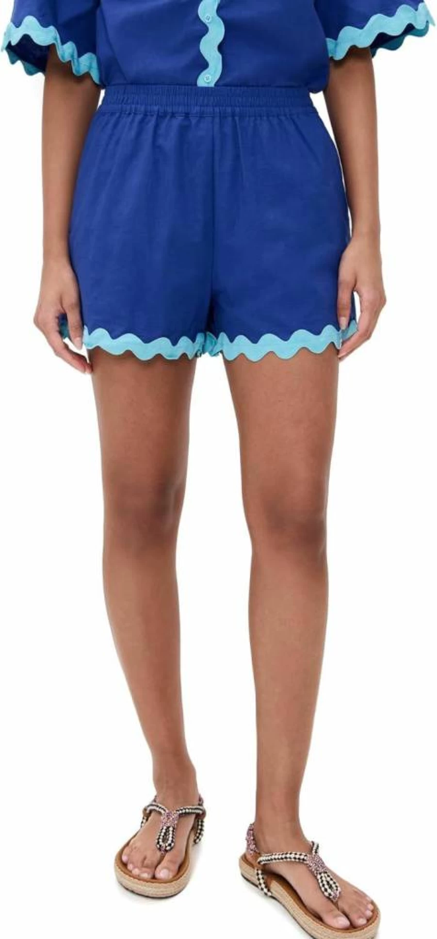 English Factory Women's Fashion Scallop-Trim Denim Shorts High Waist Summer Casual