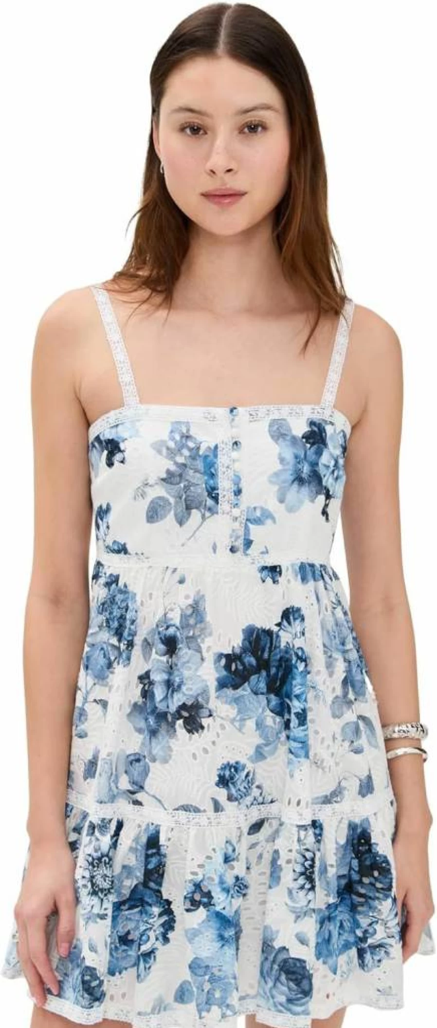 alice + olivia Women's Fallon Square Neck Babydoll Mini Dress - Flowy Short Sleeve Party Dress for Women