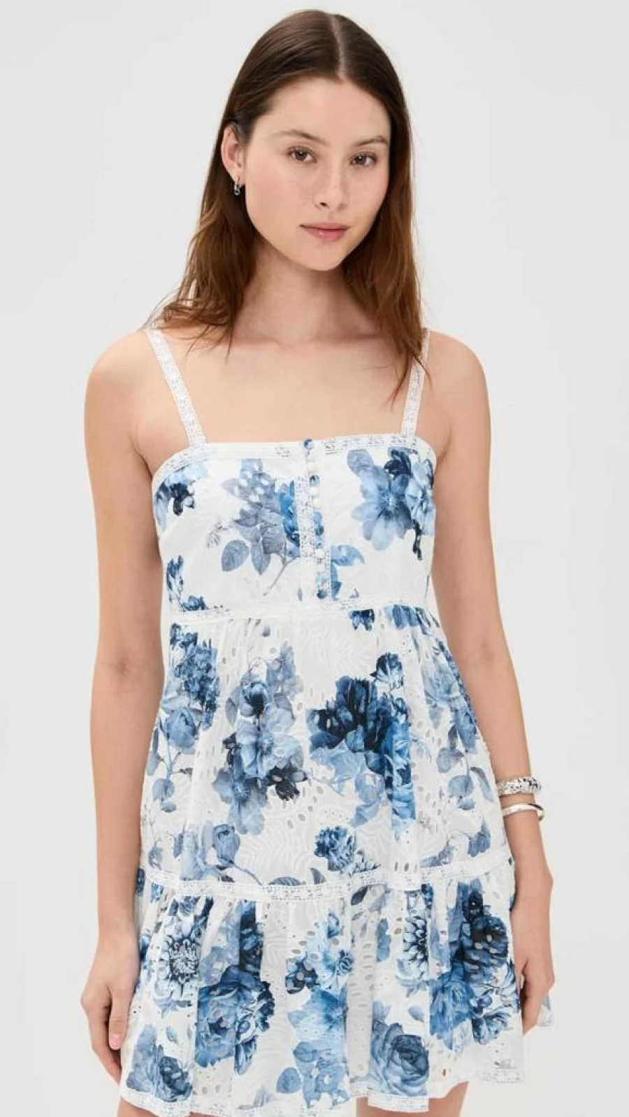 alice + olivia Women's Fallon Square Neck Babydoll Mini Dress - Flowy Short Sleeve Party Dress for Women