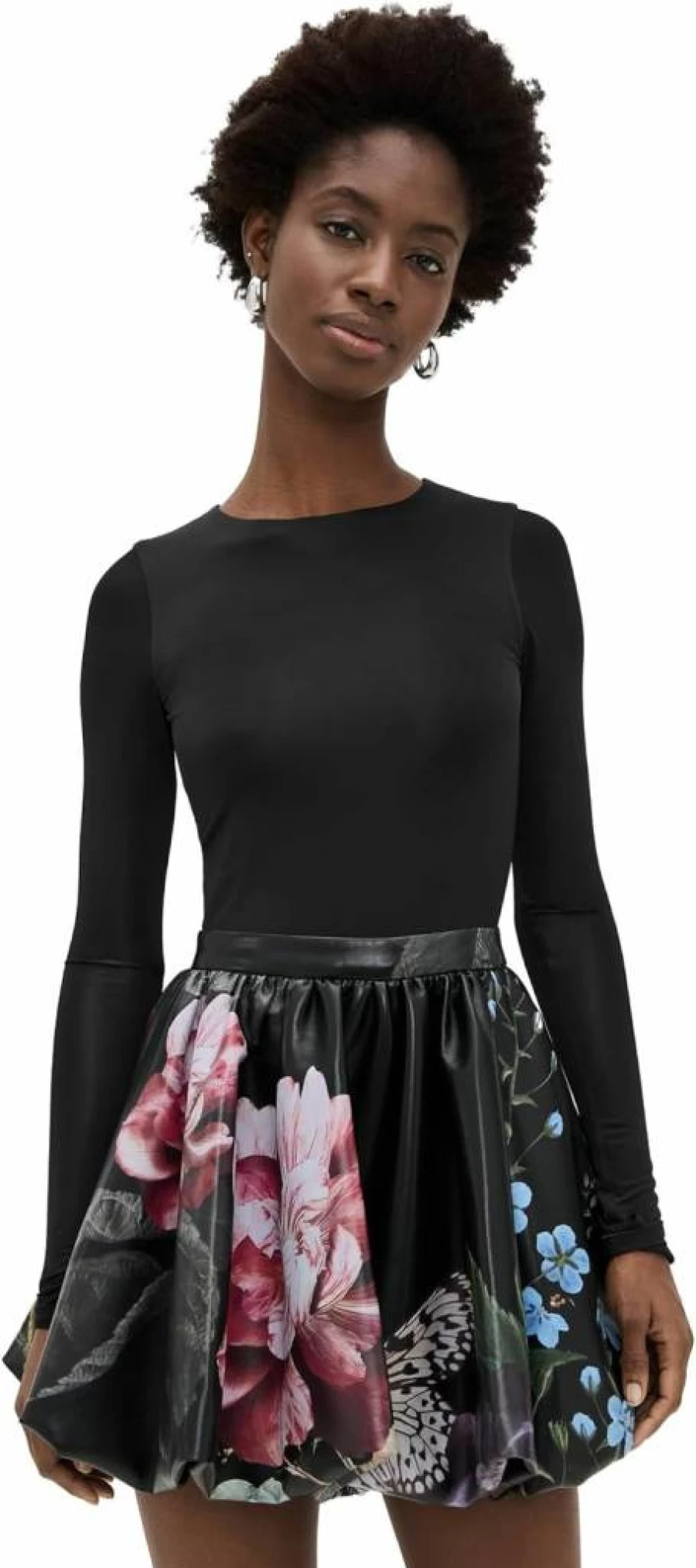 alice + olivia Women's Chara Bubble Sleeve Mini Dress with Thumbholes - Crew Neck Short Dress