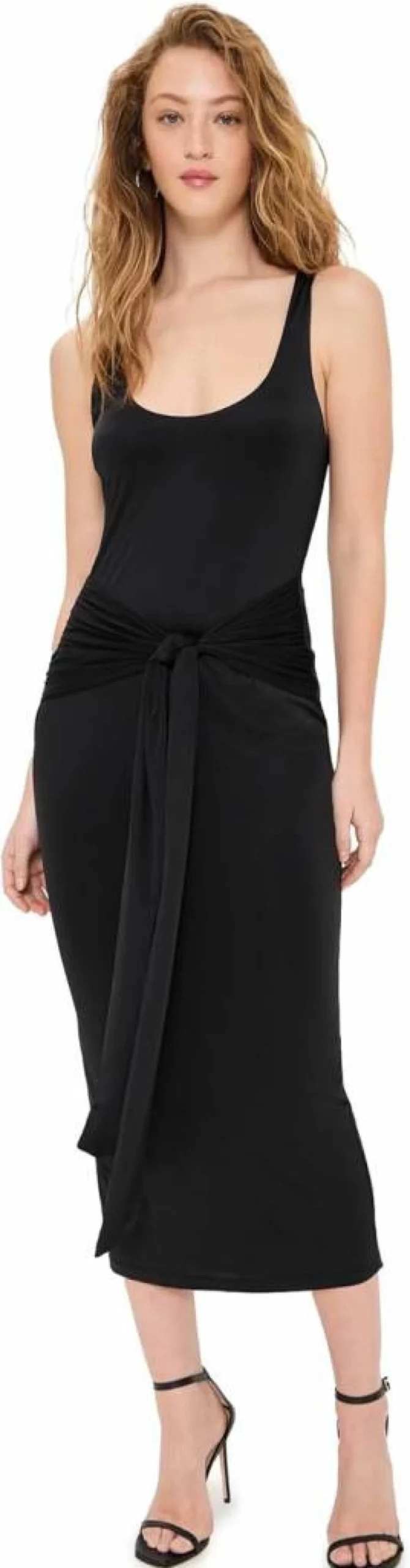 Good American Women's Ruched Slinky Jersey Midi Dress - Stretchy Bodycon Style