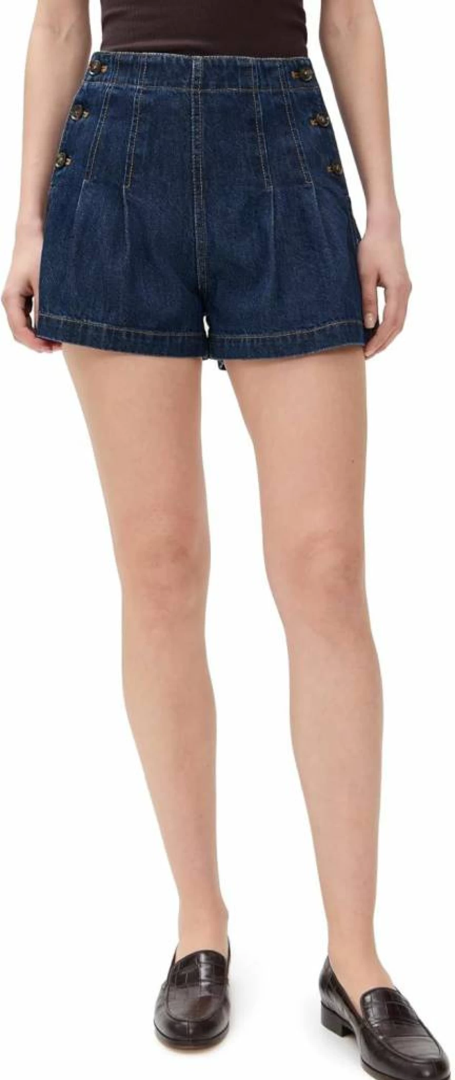 PAIGE Women's Chleo High-Waisted Denim Shorts - Classic Fit Distressed Blue Jeans Shorts for Women